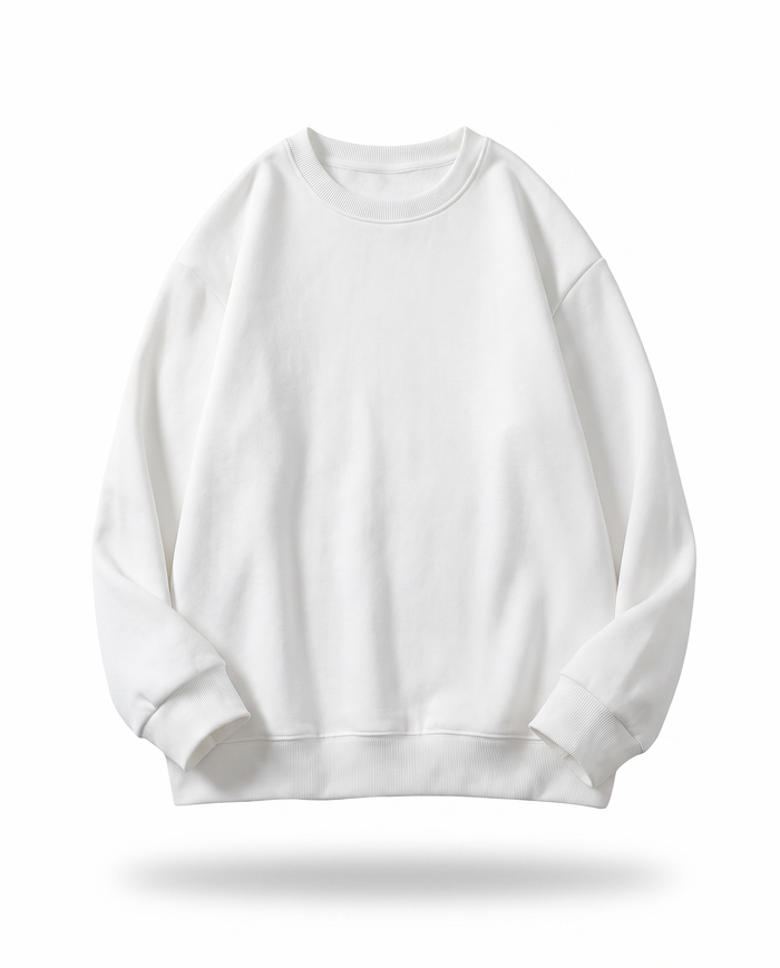 Sweat col rond coton molletonné blanc - vue avant flottante