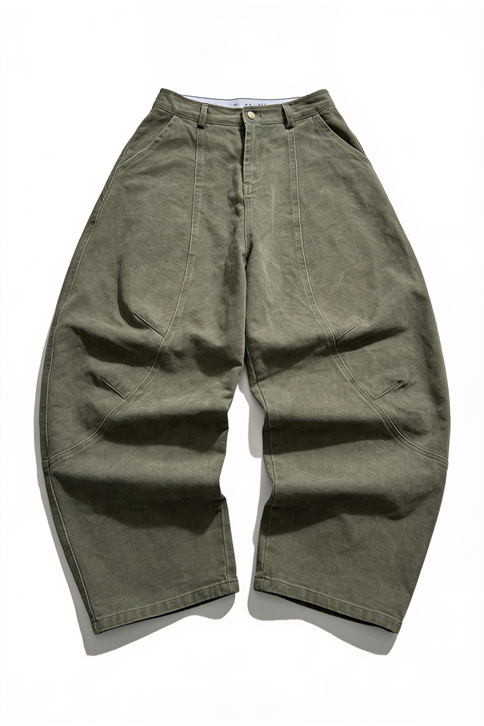 Olive Green Wide-Leg Utility Jeans