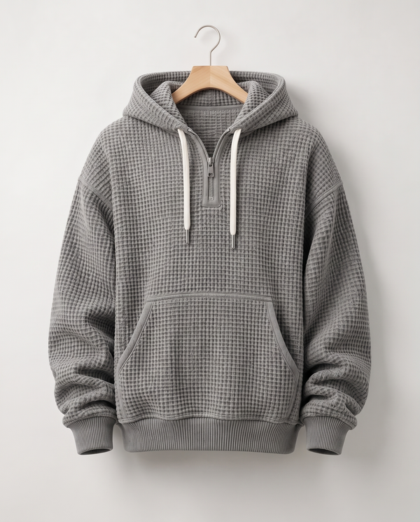 Hoodie Quart-Zip Gaufré — Épais