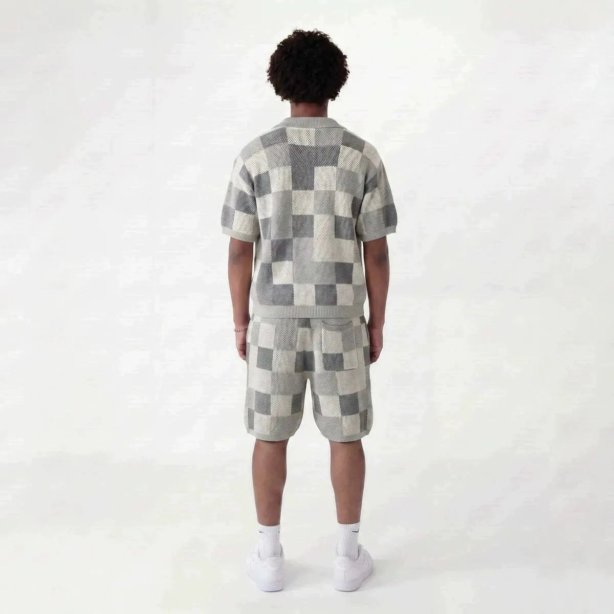 Checkerboard Knit Shirt & Shorts Set
