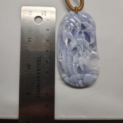 Natural Untreated Grade A Flower Lavender 翡翠 Fei cuiJadeite Jade Flower Bird Donut Pendant