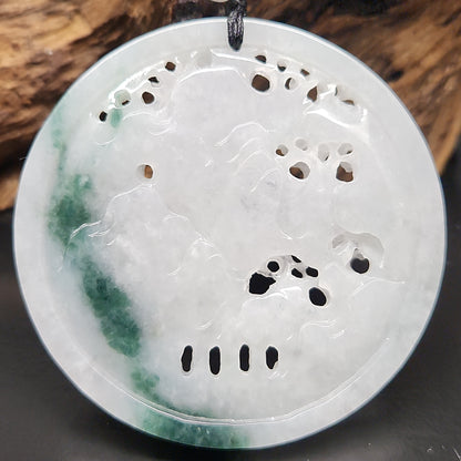 Certified Grade A Jadeite Pendant,  Hand carved Landscape Scenery Jadeite