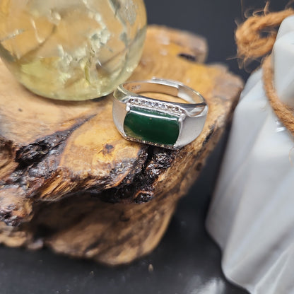 Natural Green Jade Gemstone Silver Ring 925 Sterling Silver Ring Handmade Silver Ring For Men Or women