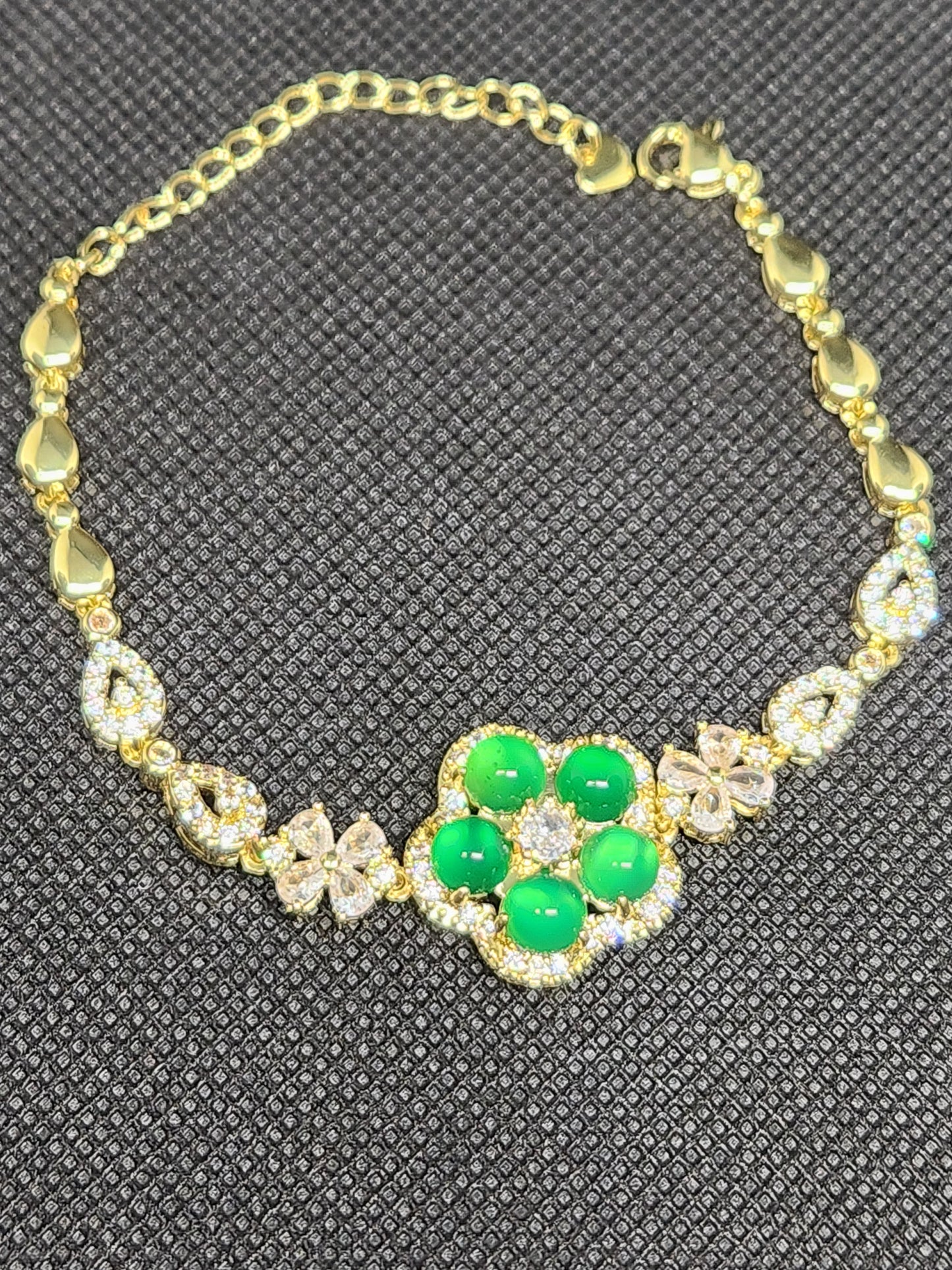 Gold Bracelet, green flower