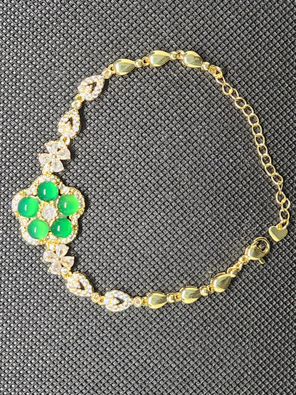 Gold Bracelet, green flower