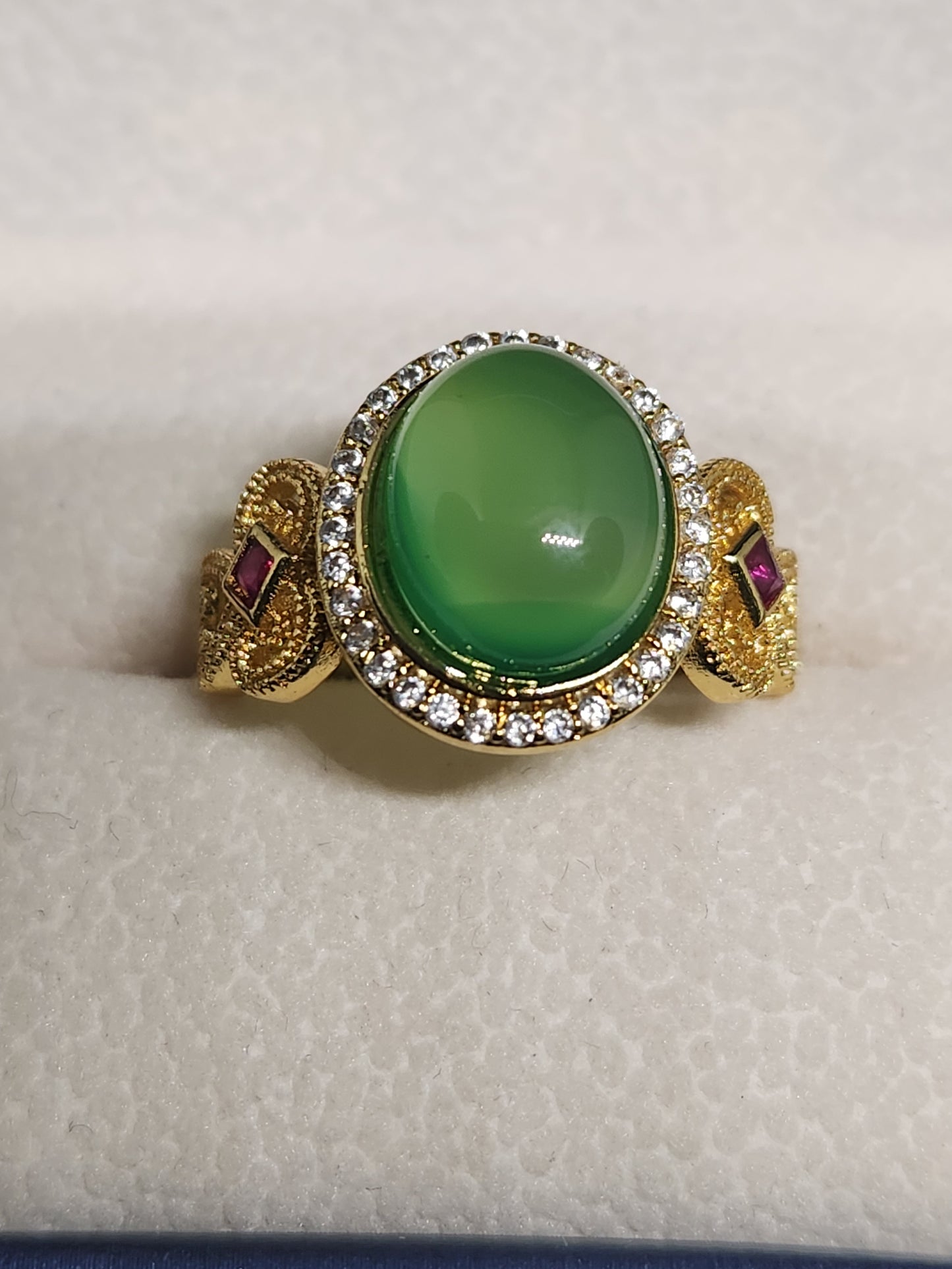 Ice Green Jade Ring, 18k Gold Plated - Adjustable Size