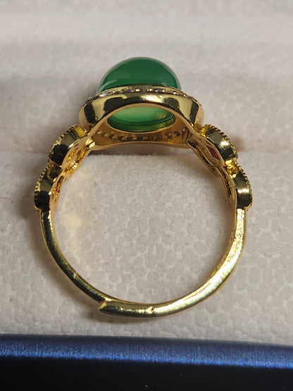 Ice Green Jade Ring, 18k Gold Plated - Adjustable Size