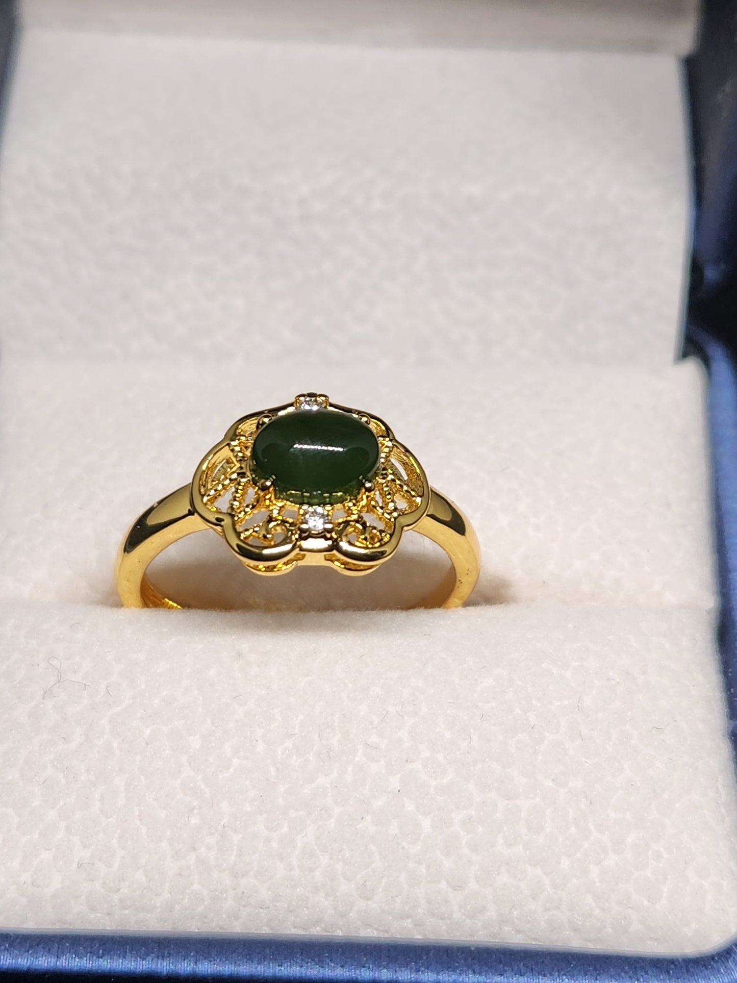 Green Jade Ring, 18k Gold Plated - Adjustable Size