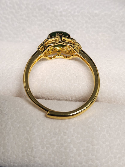 Green Jade Ring, 18k Gold Plated - Adjustable Size