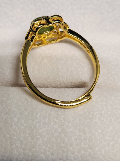 Green Jade Ring, 18k Gold Plated - Adjustable Size