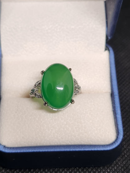 Green Jade Ring, 925 Sterling Silver