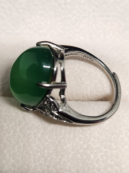 Green Jade Ring, 925 Sterling Silver