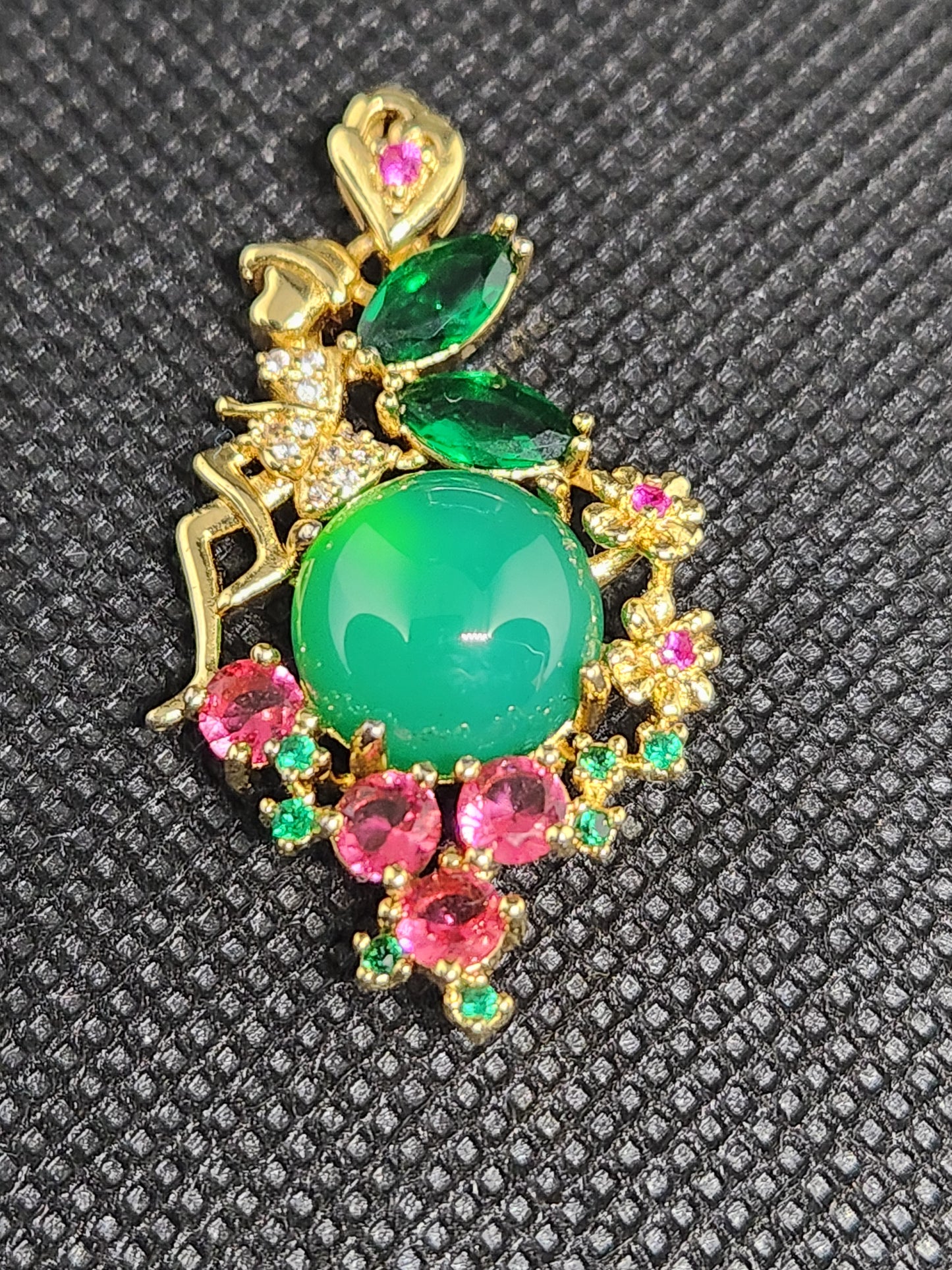 Ice Green Jade Pendant with Flowers, 24k Gold Plated