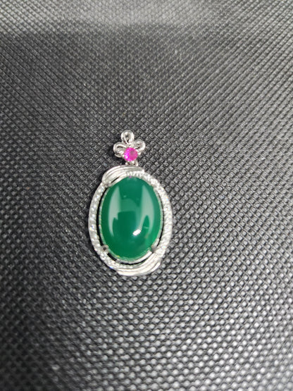 Green Jade Pendant with Sterling Silver 925