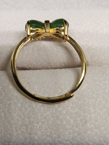 Green Jade Ring, 18k Gold Plated - One Size Fits All