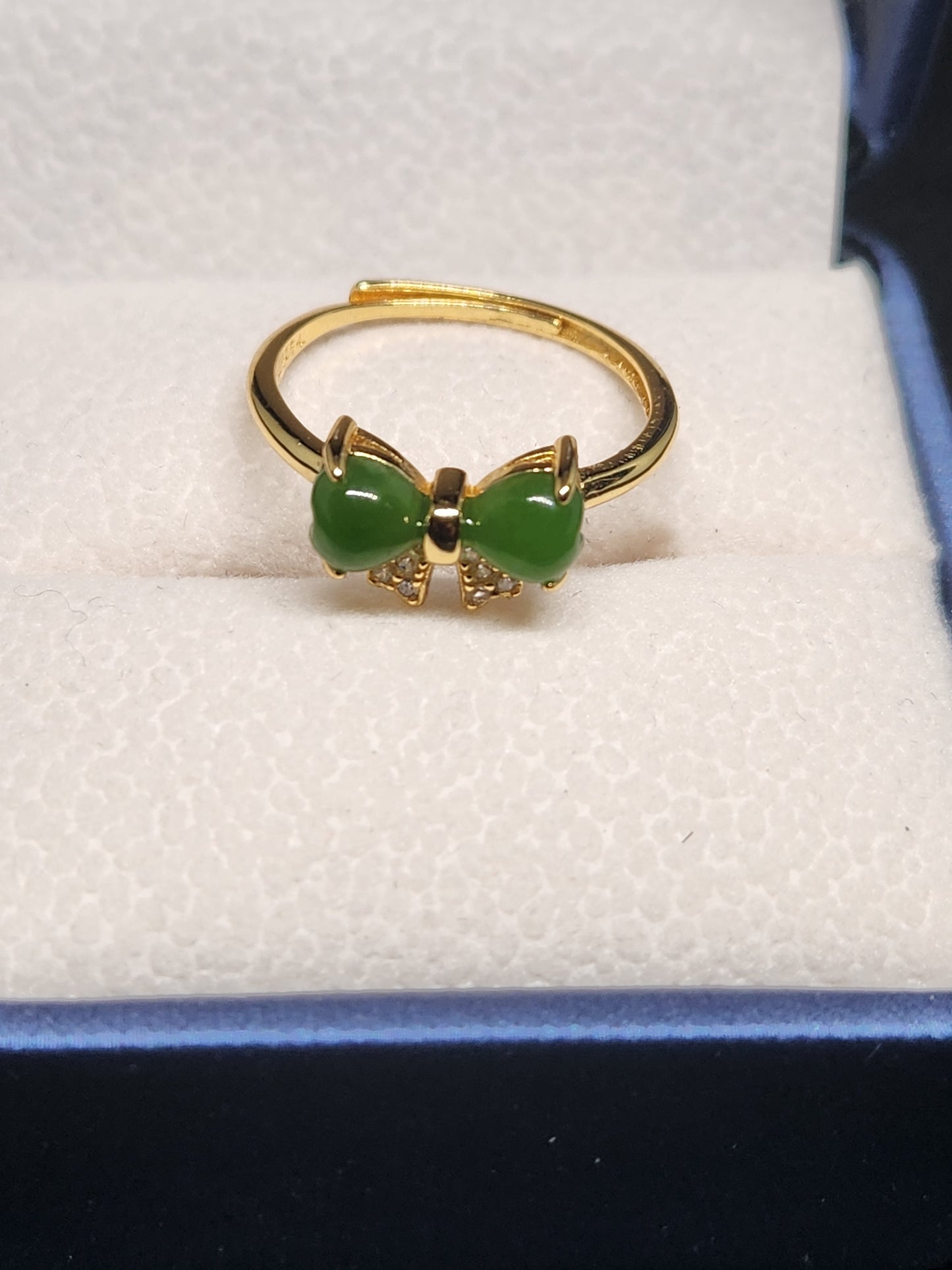 Green Jade Ring, 18k Gold Plated - One Size Fits All