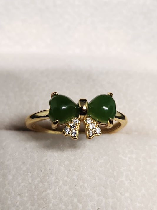 Green Jade Ring, 18k Gold Plated - One Size Fits All