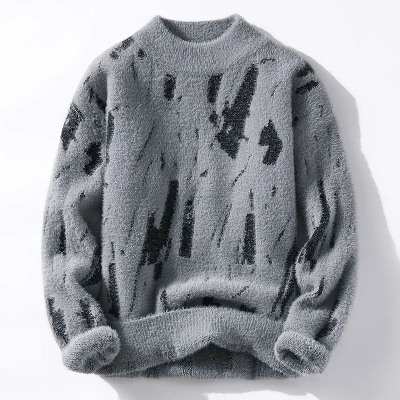 Brushstroke Knit Mock Neck Sweater