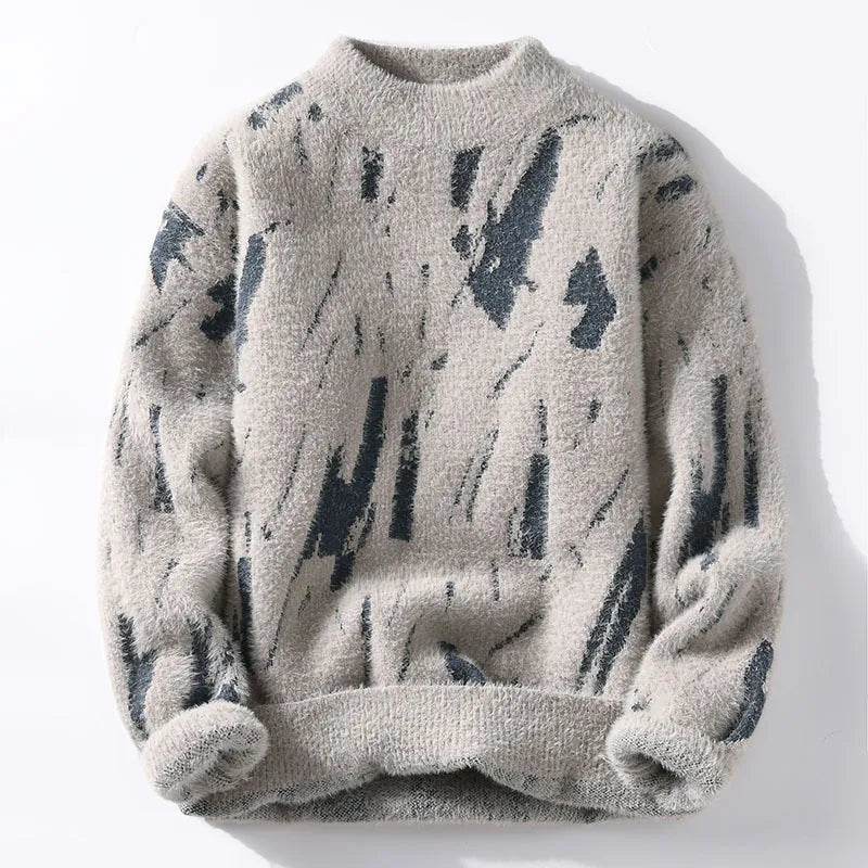 Brushstroke Knit Mock Neck Sweater