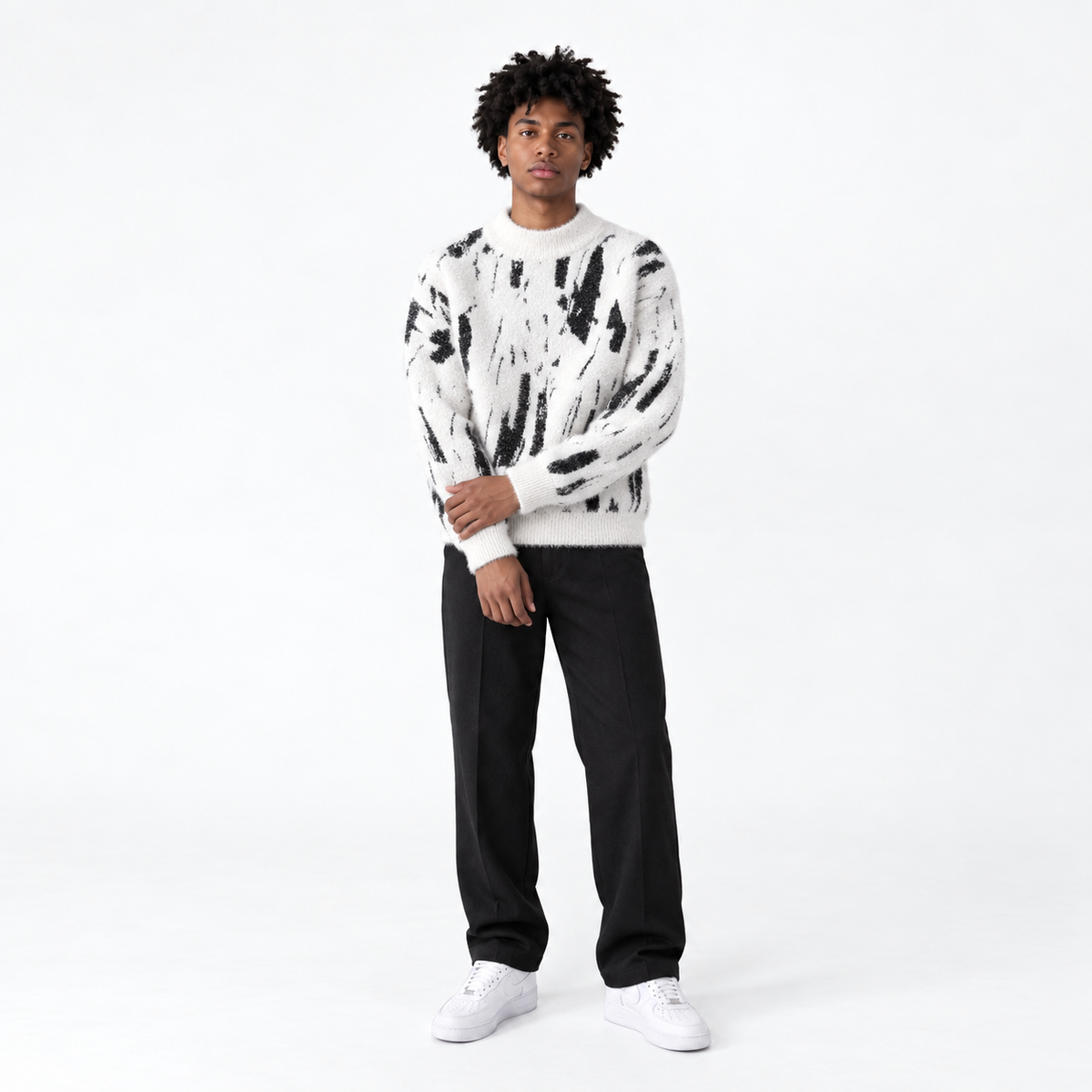 Brushstroke Knit Mock Neck Sweater