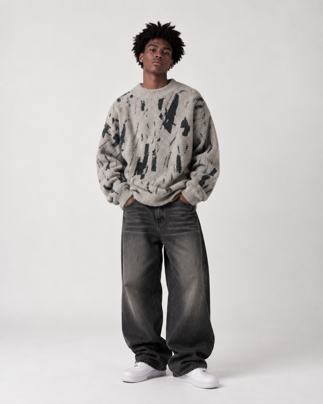 Brushstroke Knit Mock Neck Sweater