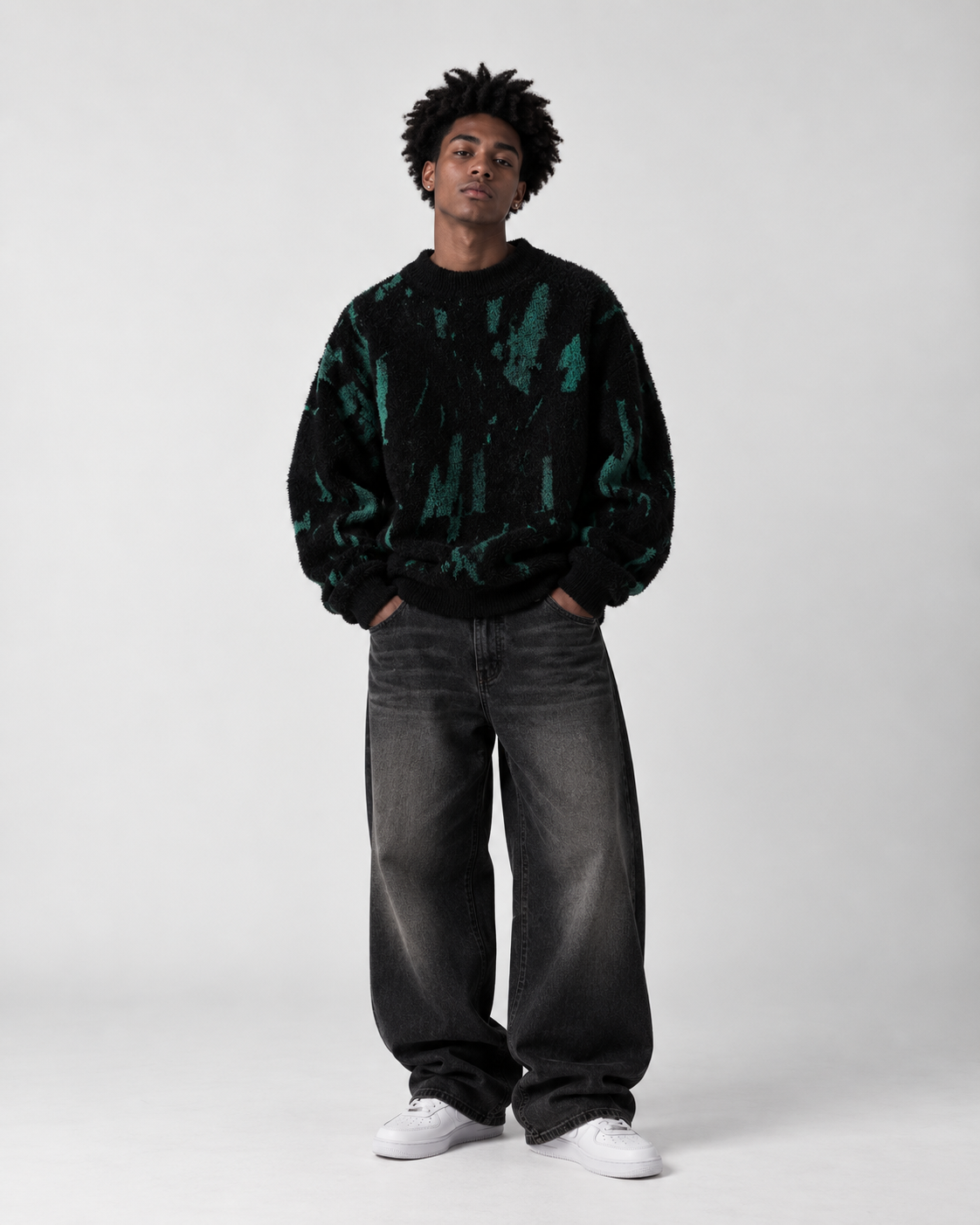 Brushstroke Knit Mock Neck Sweater