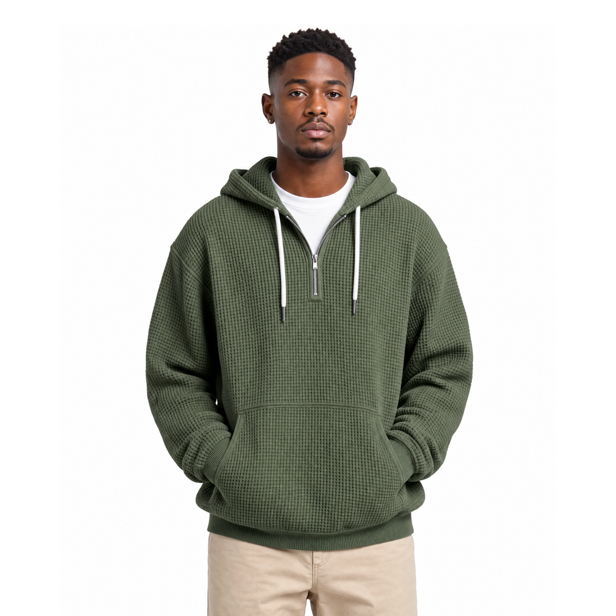 Quarter-Zip Waffle Hoodie — Heavyweight