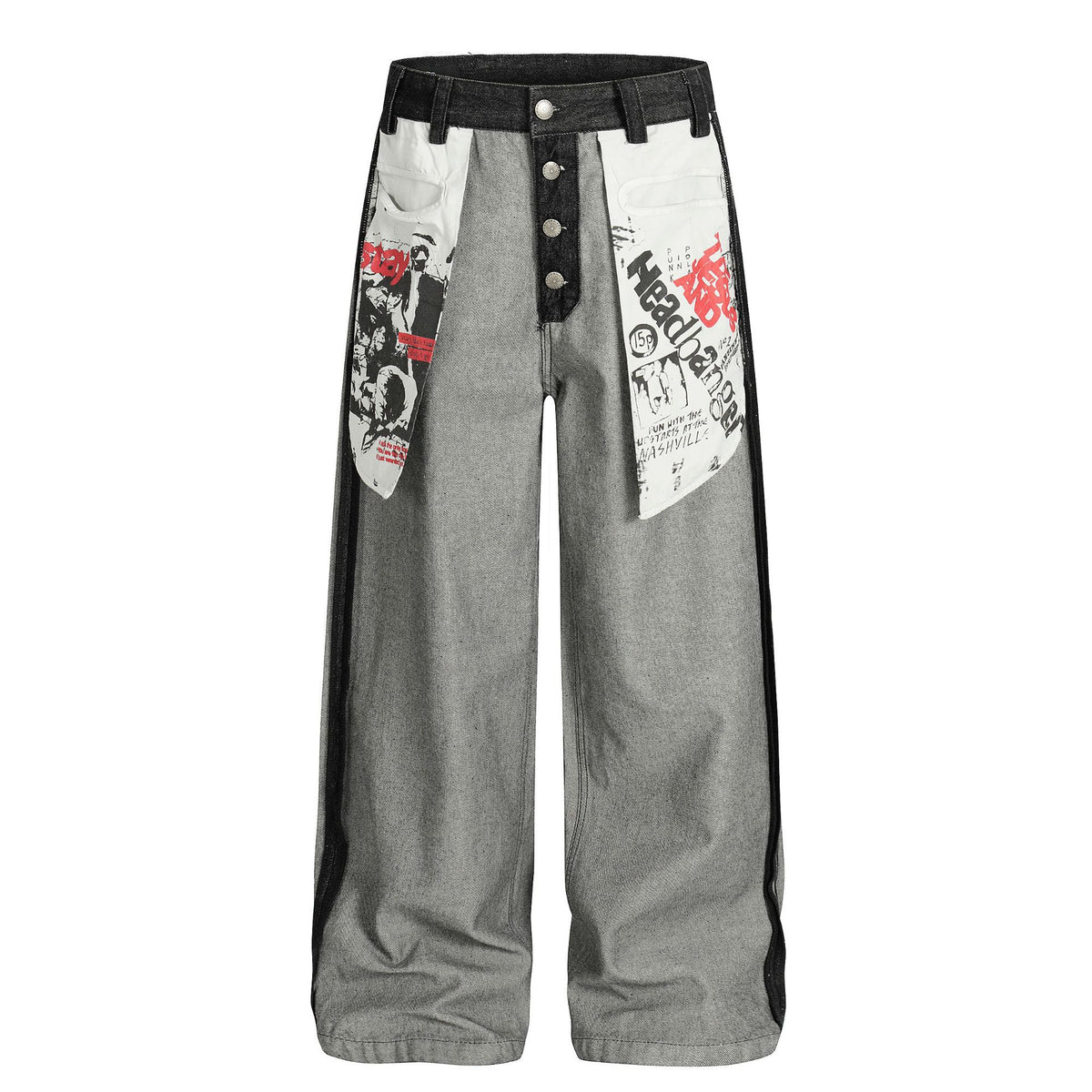 Vintage Graphic Contrast Wide-Leg Jeans