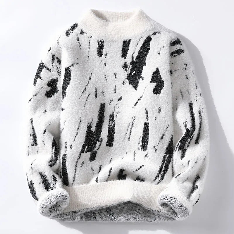 Brushstroke Knit Mock Neck Sweater