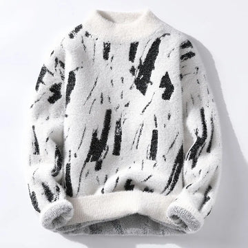 Brushstroke Knit Mock Neck Sweater
