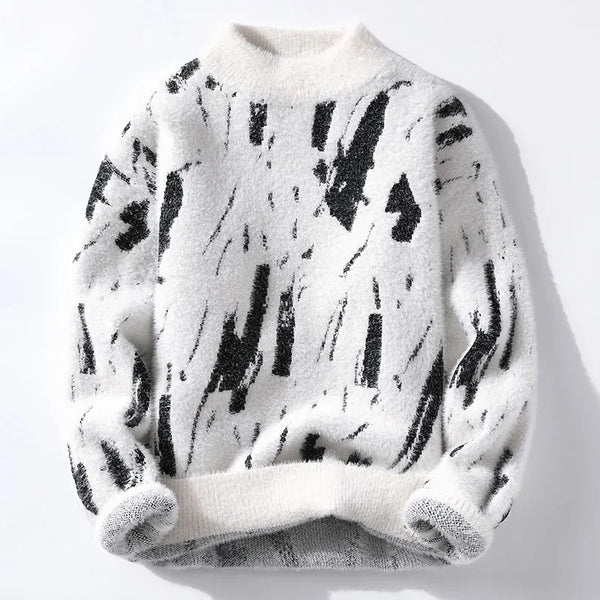 Brushstroke Knit Mock Neck Sweater