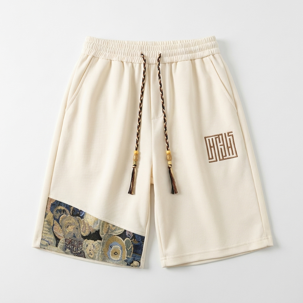 Tapestry Patch Shorts — Heavyweight Waffle Knit