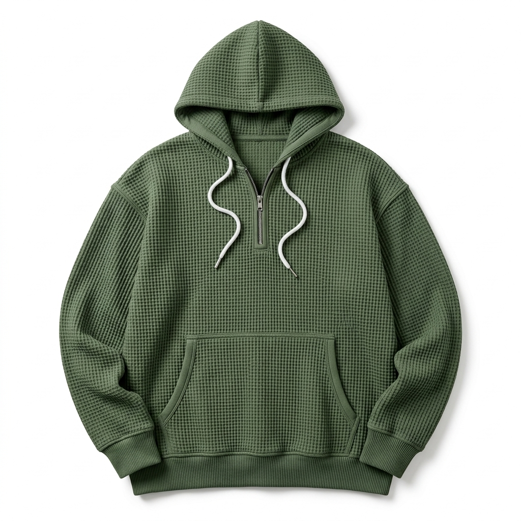 Quarter-Zip Waffle Hoodie — Heavyweight