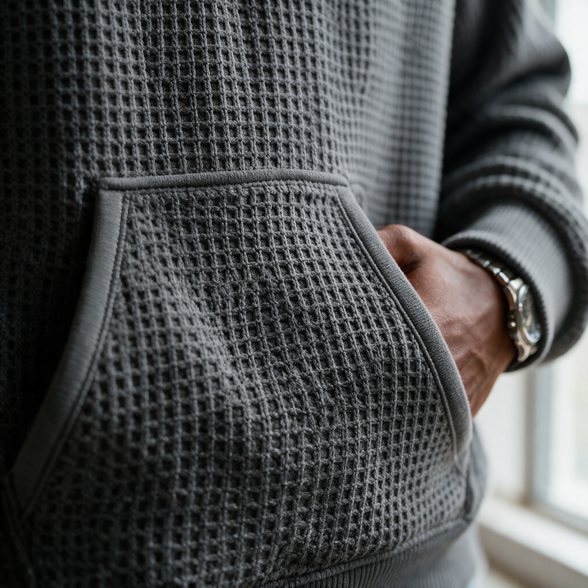 Quarter-Zip Waffle Hoodie — Heavyweight