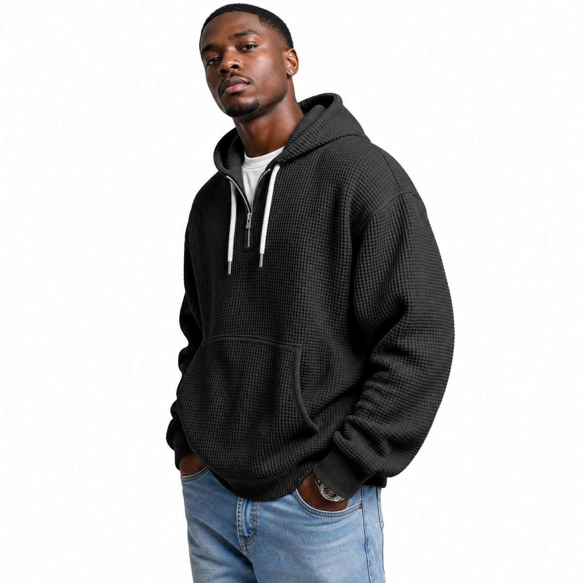 Quarter-Zip Waffle Hoodie — Heavyweight