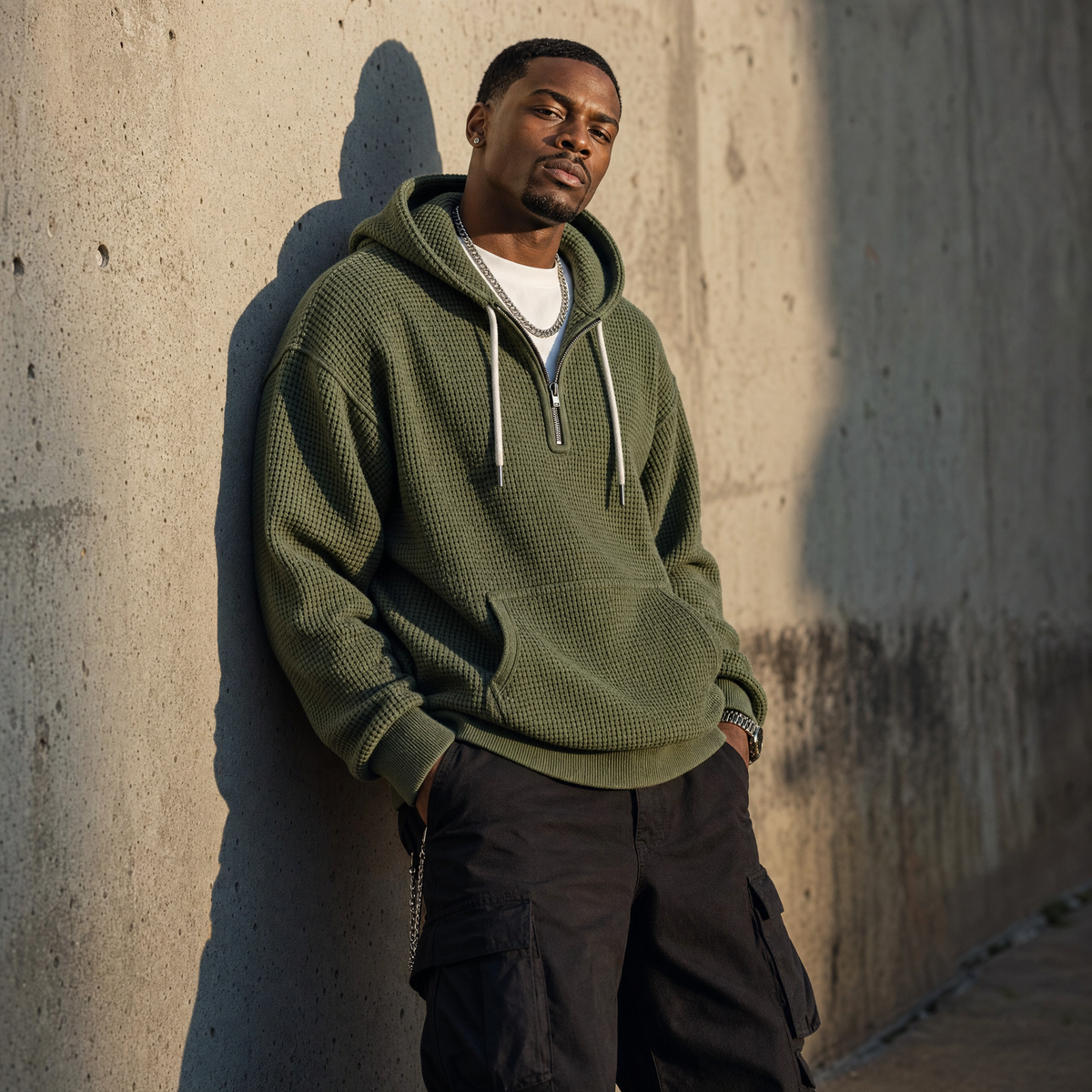 Quarter-Zip Waffle Hoodie — Heavyweight