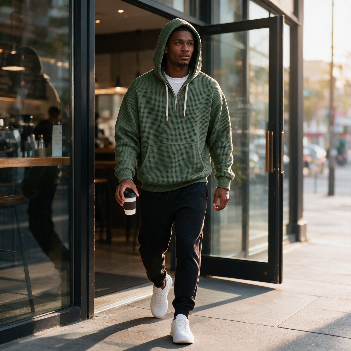 Quarter-Zip Waffle Hoodie — Heavyweight