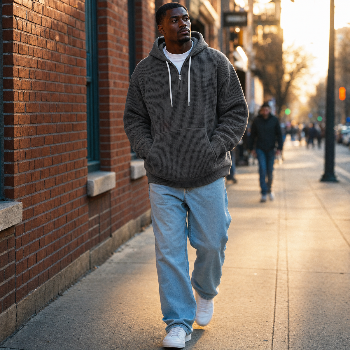 Quarter-Zip Waffle Hoodie — Heavyweight