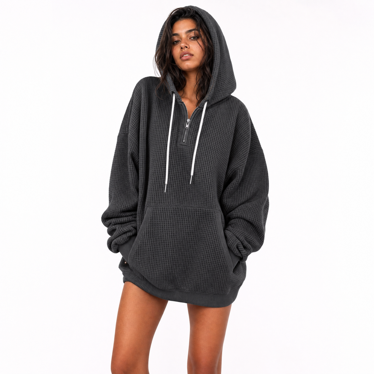 Quarter-Zip Waffle Hoodie — Heavyweight