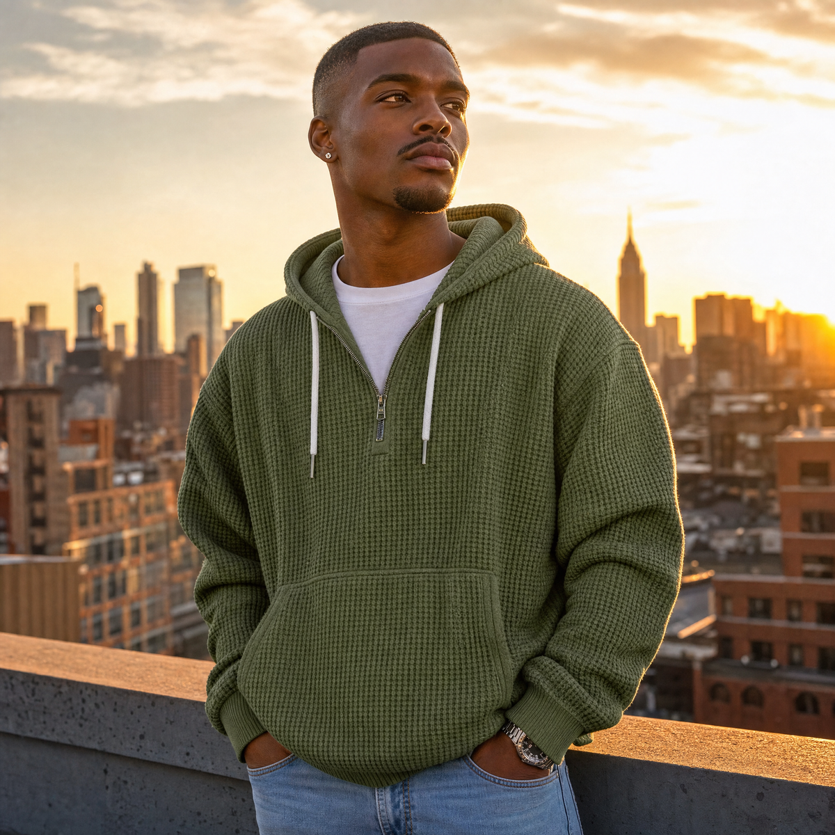 Quarter-Zip Waffle Hoodie — Heavyweight
