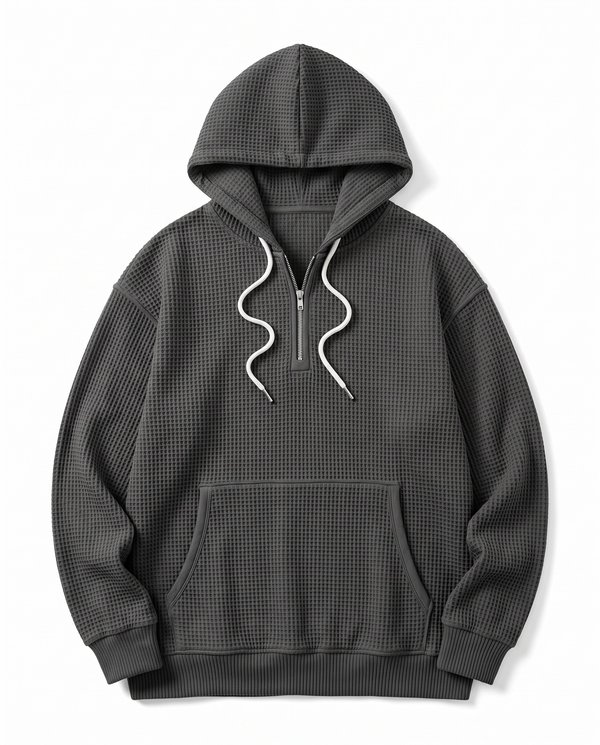 Quarter-Zip Waffelhoodie — Schwer