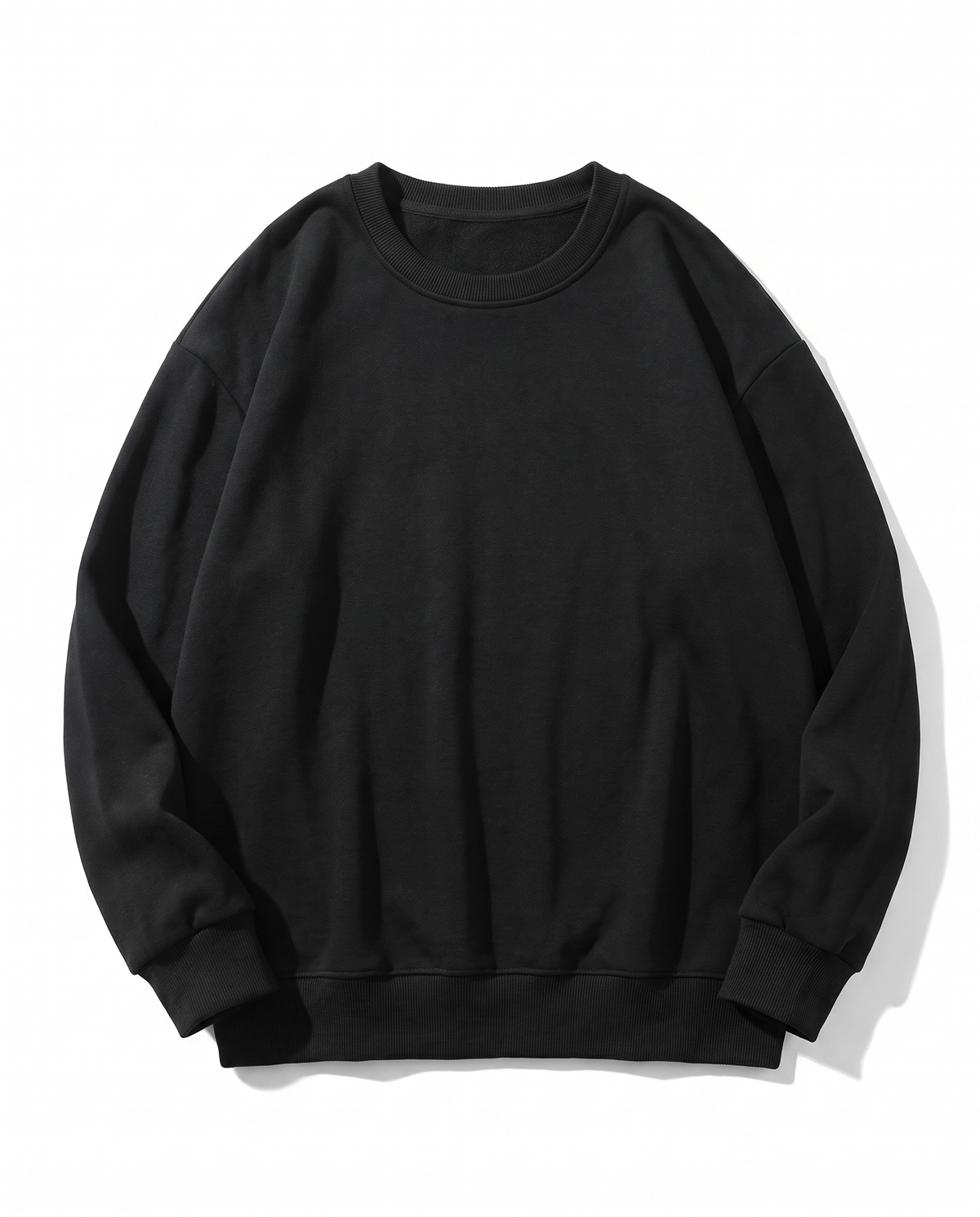 Sweat col rond coton molletonné noir - vue avant à plat