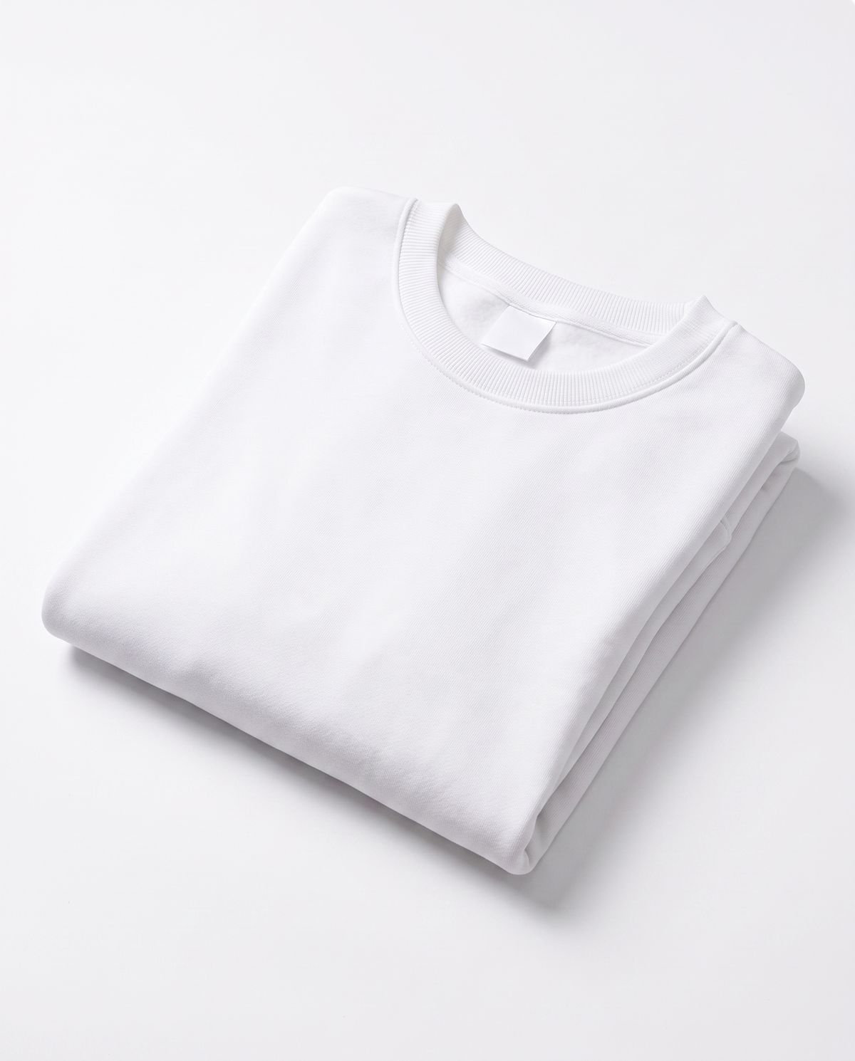 Sweat col rond coton molletonné blanc - plié