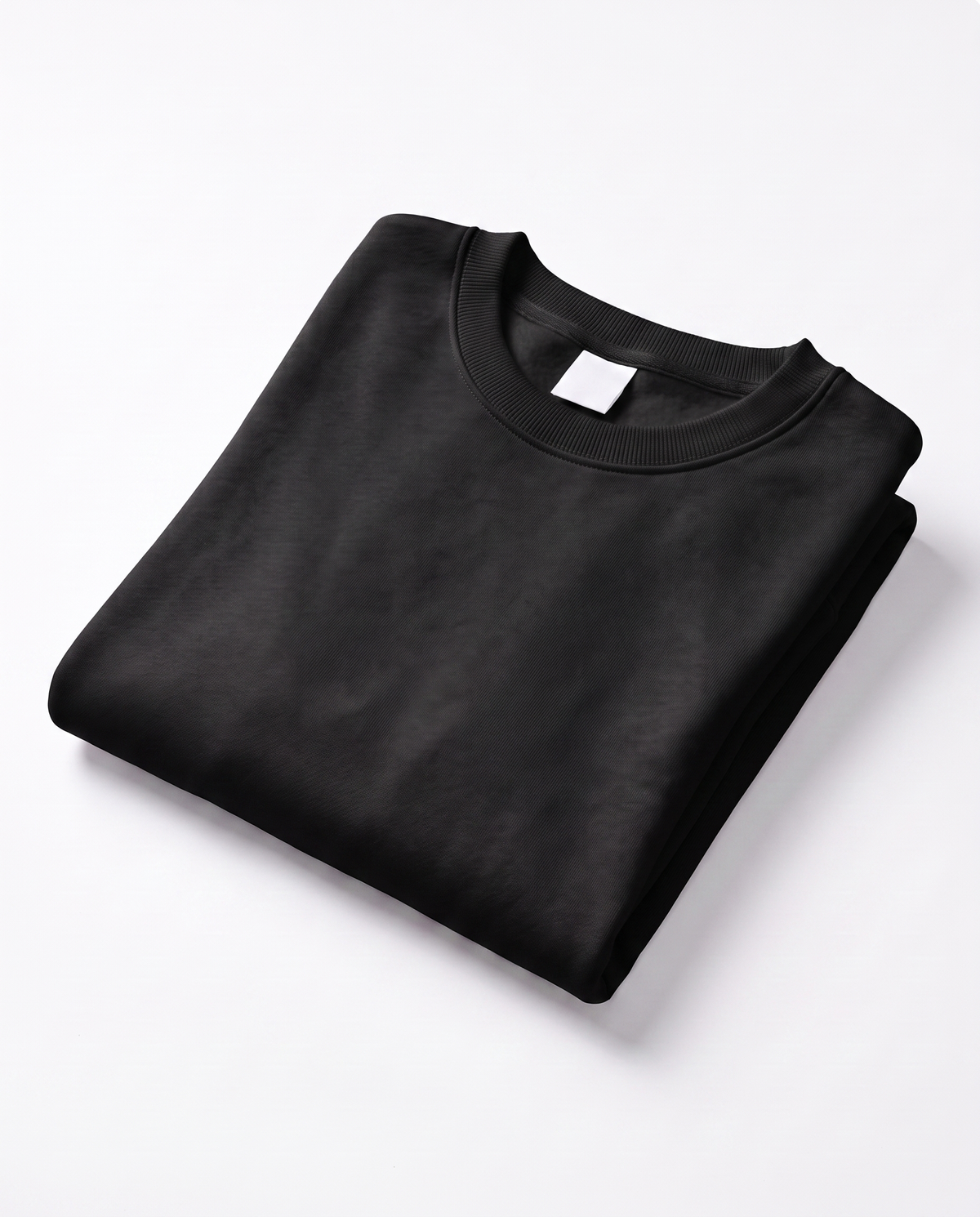 Sweat col rond coton molletonné noir - plié