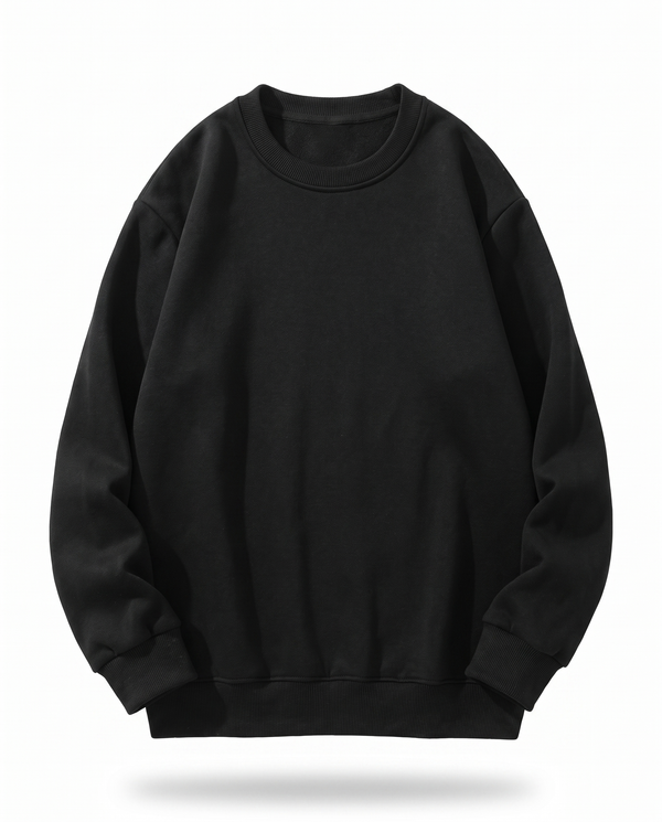 Oversized Cotton Terry Crewneck — Black
