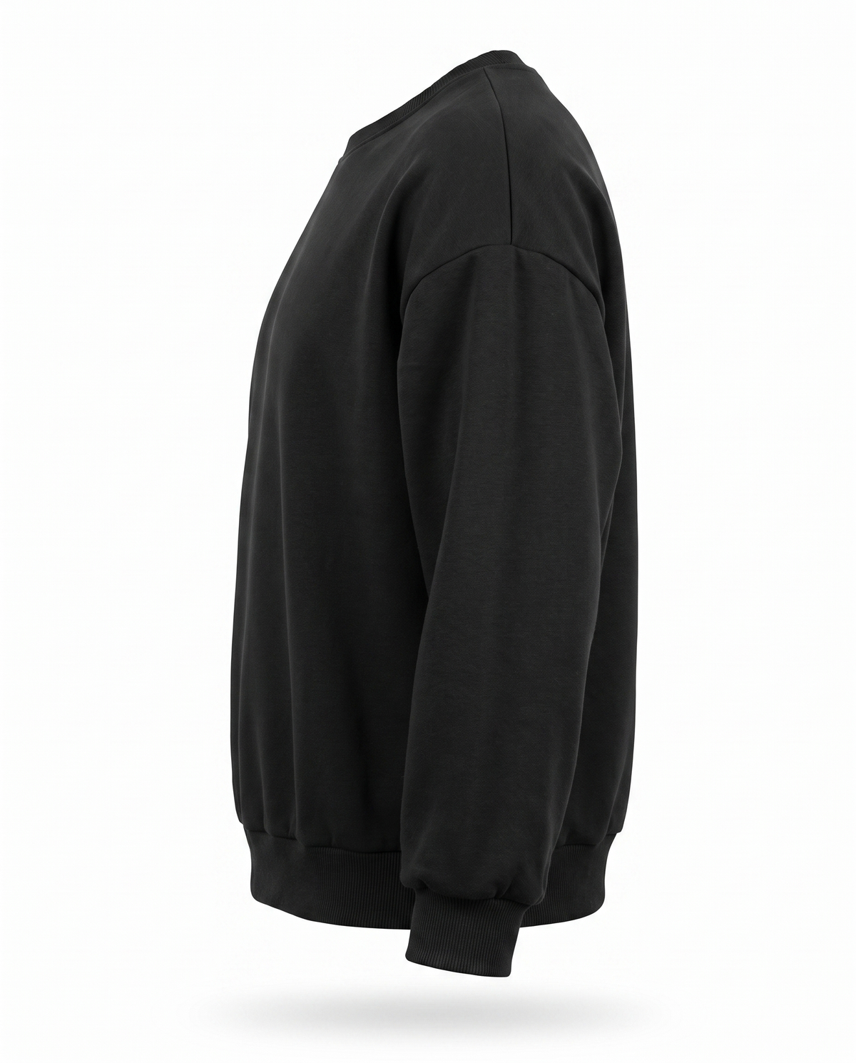 Sweat col rond coton molletonné noir - profil