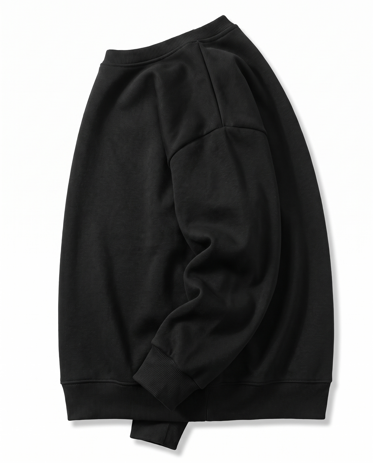 Sweat col rond coton molletonné noir - drapé