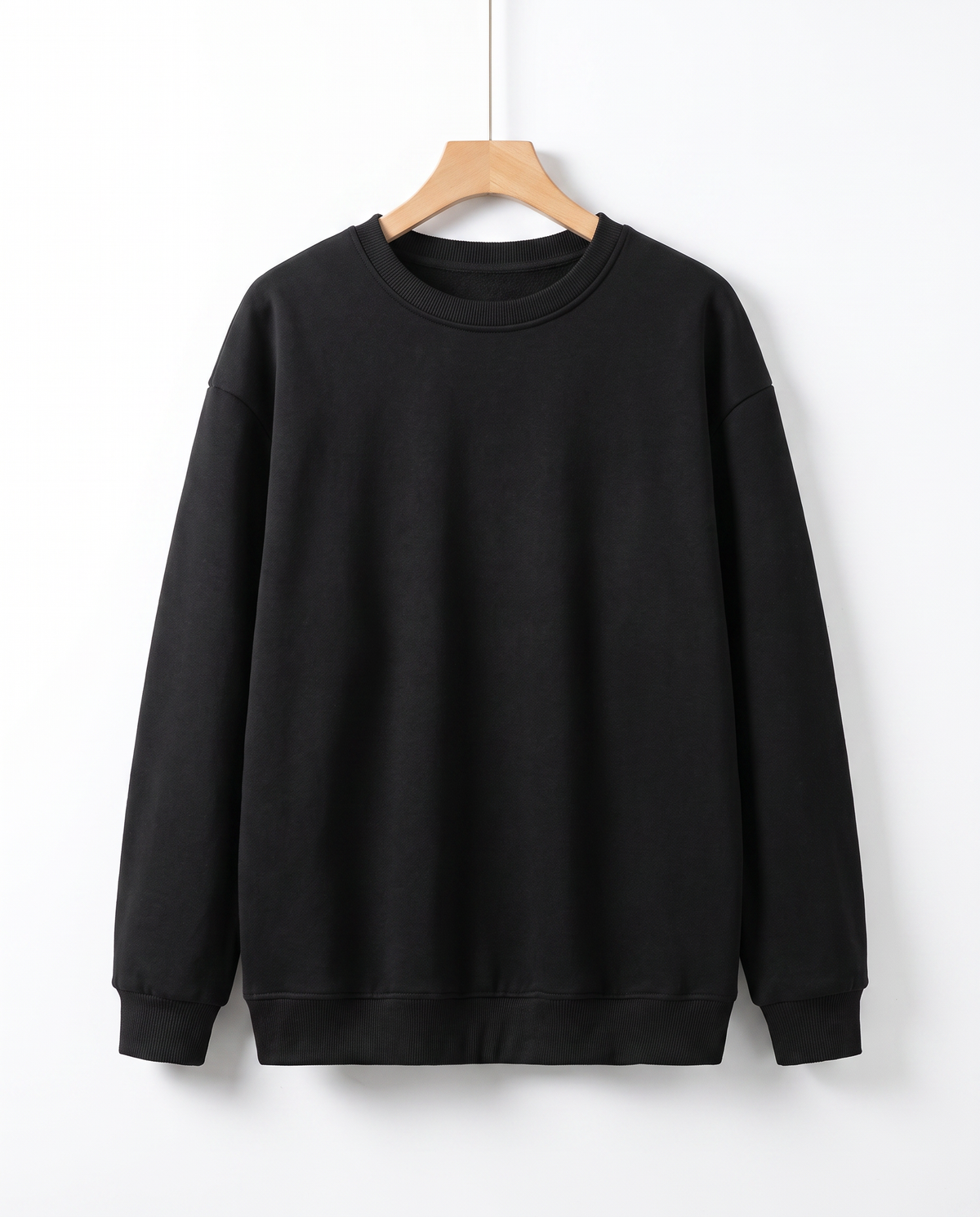 Sweat col rond coton molletonné noir - sur cintre