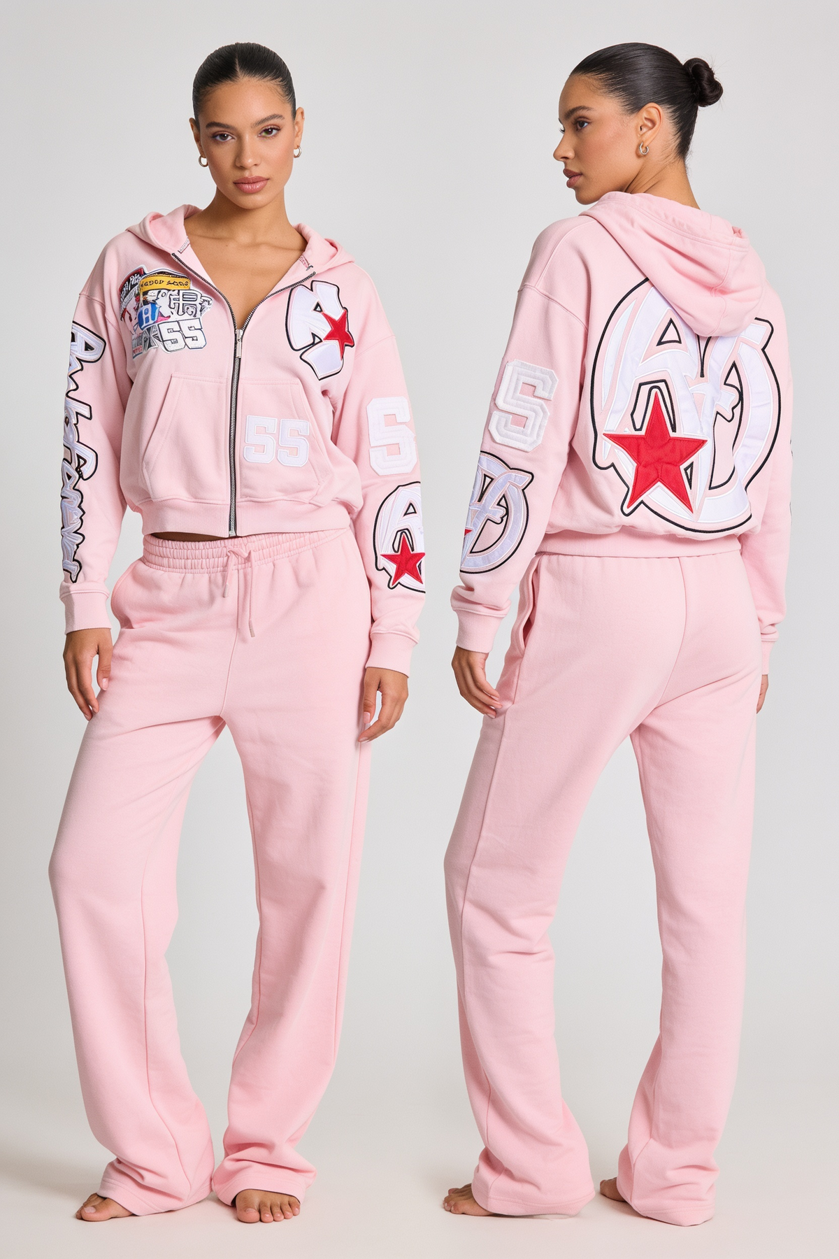 Pink Streetwear Zip-Up Hoodie