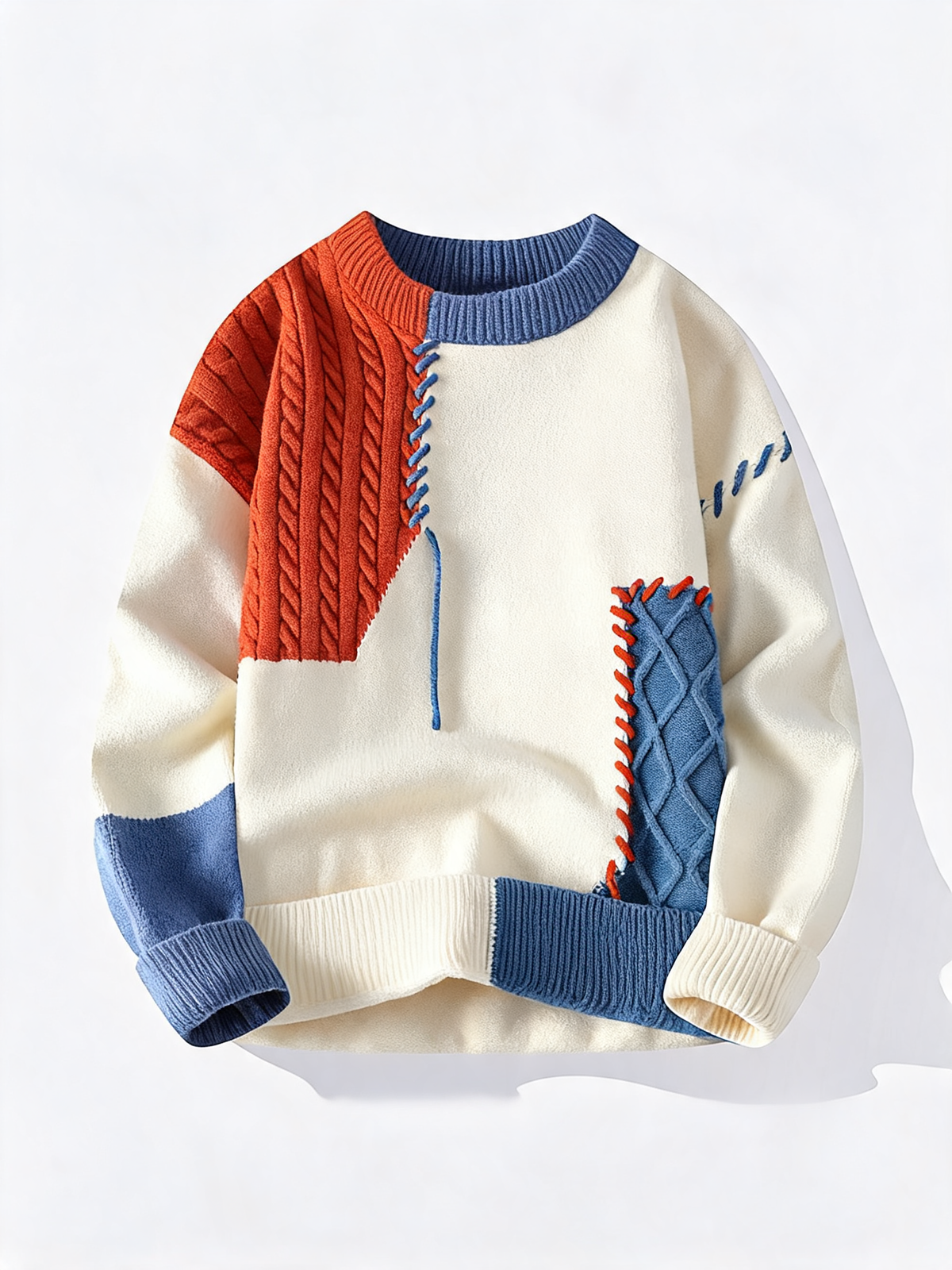 Colorblock Patchwork Knit Crewneck